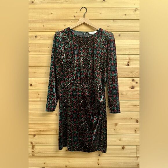 Loft 8Petite Ornamental Floral Shirred Velvet Stretchy Mini Dress Christmas 2024 - Picture 1 of 14